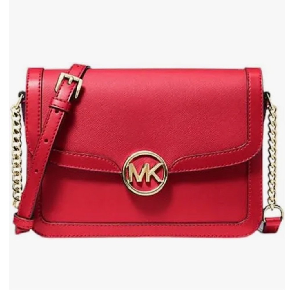 Michael Kors Red Leida Medium Crossbody Shoulder Bag